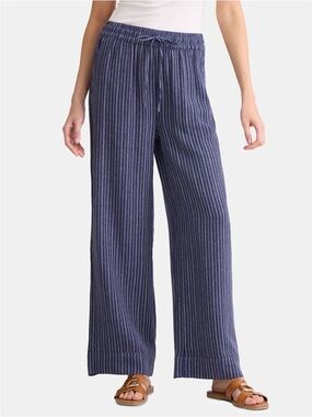 Time and Tru Linen Wide Leg Pants Large Navy White Pinstripe Relaxed Fit